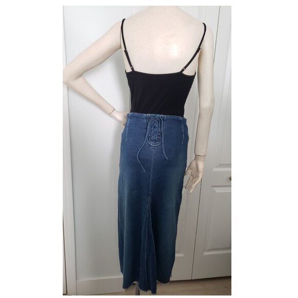 DS Lab Denim Skirt White Stitch Detail and Lace Up Back Size 12 - Picture 3 of 12